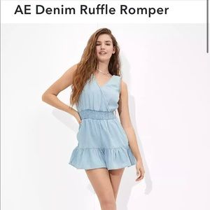 AE Denim ruffle romper never worn just tried on. Still has tags